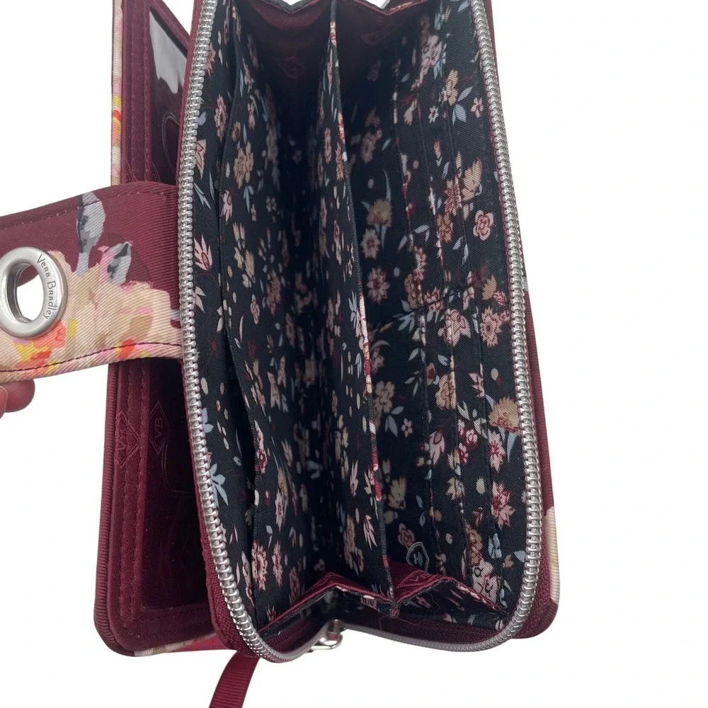 Vera Bradley Burgundy Floral Quilted Cotton Turn Lock Accordion Wallet